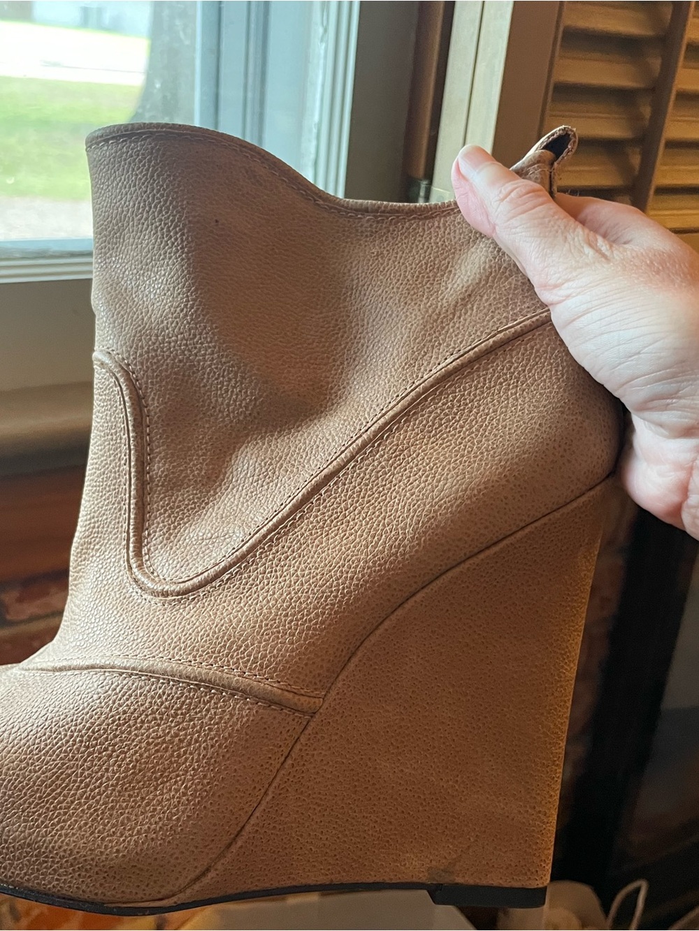 Joie Tan Leather Wedge Ankle Boot